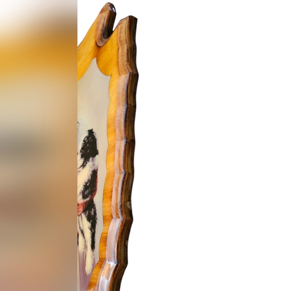 Handmade Vintage Wooden Plaque with Indigenous Girl and Puppy Native American​ - Picture 3 of 7